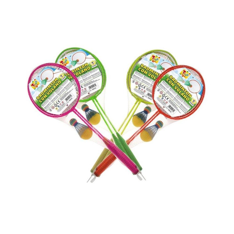 RACCHETTE BADMINTON FLUO CON VOLANO E PALLINA IN SPUGNA