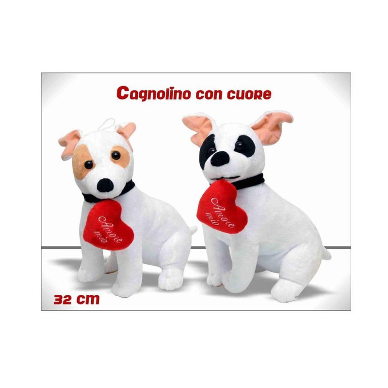 CANE CON CUORE 32CM 2 COL.
