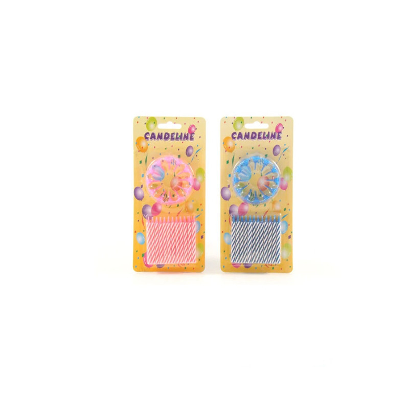 CANDELINE 24 PEZZI CON SUPPORTO ROSA/CELESTE