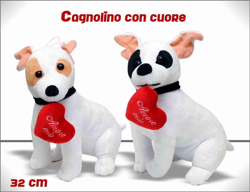 CANE CON CUORE 32CM 2 COL.