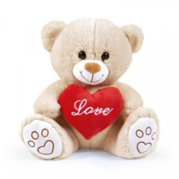 ORSO BEIGE SEDUTO CON CUORE LOVE H.40 CM.