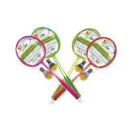 RACCHETTE BADMINTON FLUO CON VOLANO E PALLINA IN SPUGNA