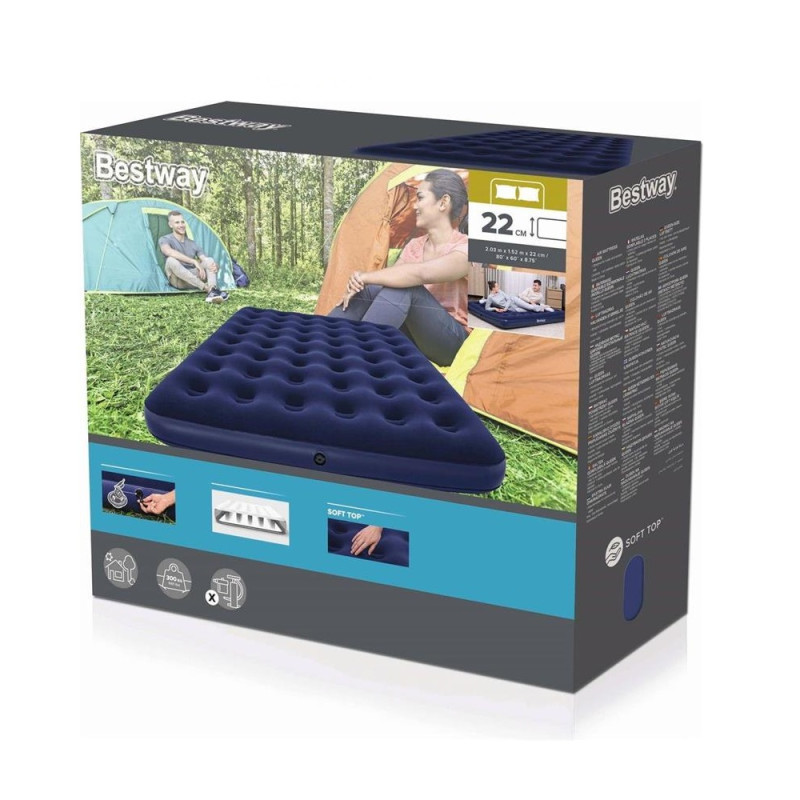 MATERASSINO FLOCCATO MATRIMONIALE  BLU CM.203X152X22 BESTWAY